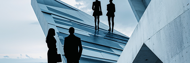 Business figures on rooftop