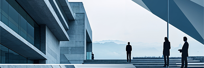 Business figures on rooftop